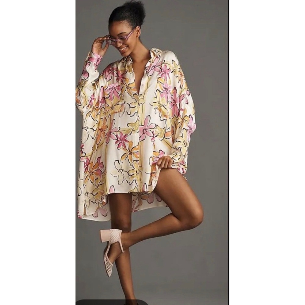 Corey Lynn Calter XS Floral Oversized Shirt Dress High Low Boho Resort